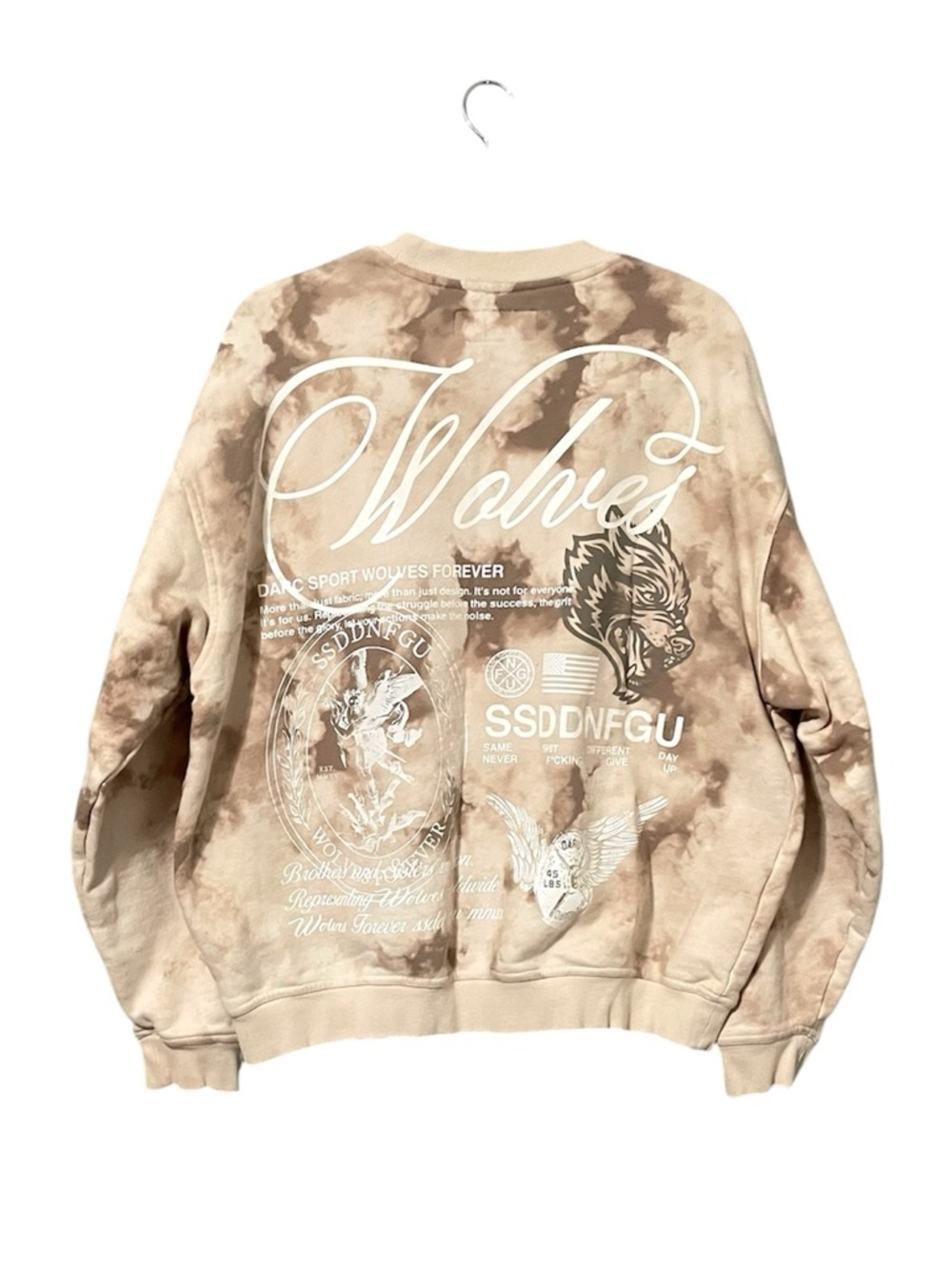 Darc Sport Wolves Forever Tie Dye Crewneck Sweatshirt Cream Brown 1 of 500 Large